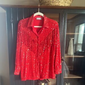 Red Sequin Fringe Shirt